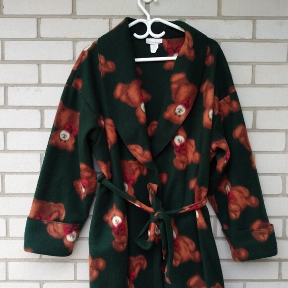Vintage Fleece Teddy Bear Housecoat Adult Size Large Warm Winter Robe - Picture 4 of 10